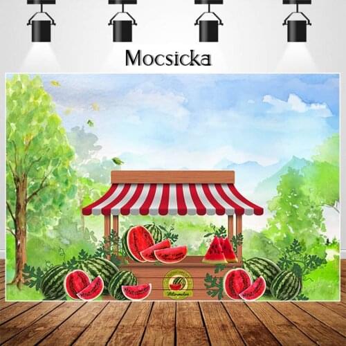 MOCSICKA Watermelon Farmers Market Photographic Studio Photo Backgrounds Children 1st Birthday Cake Smash Photography Backdrops