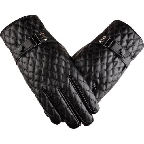 Rear Sheepskin Leather Gloves Wind-Proof Thermal Warm For Motorcycle Motocross Riders Auto Car Vehicle Driver Black