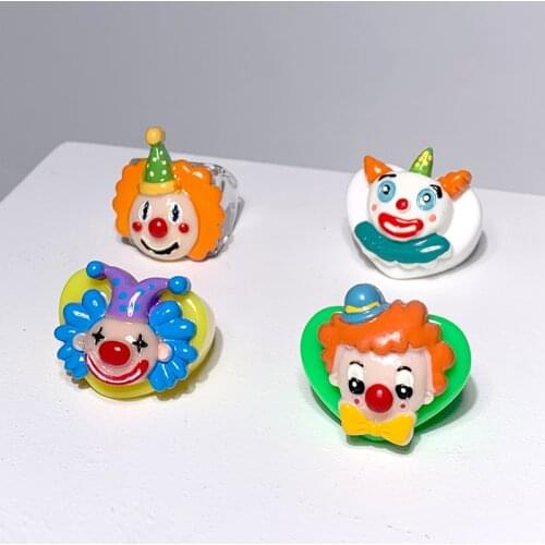 Cartoon Candy Color Clown Ring for Female Handmade DIY Circus Harajuku Vintage Cute Resin Ring Charms 90s Aesthetic New Gifts