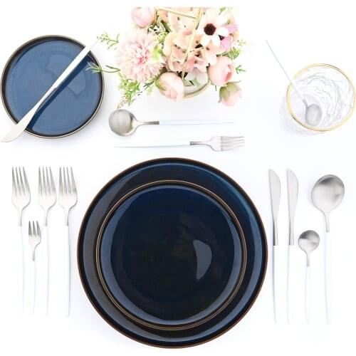 JANKNG 30 Pieces Cutlery Set Matte Dinnerware Set Knife Fork Spoon Dessert Flatware Set Stainless Steel Silverware Dropshipping