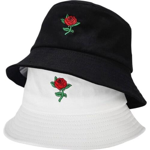 Fashion wild rose flower embroidery fisherman hat women tide spring and autumn outdoor sun protection bucket hat panama hats