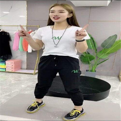 Casual solid color suit womens two-piece suit with belt home loose sports track suit fashion casual bicycle suit summer