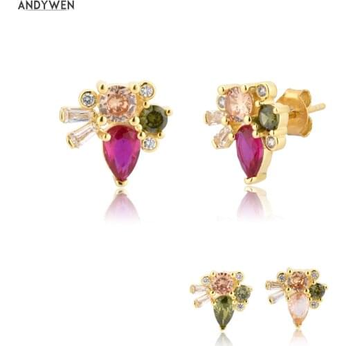 ANDYWEN 925 Sterling Silver Gold Rose Red Stud Earring Piercing Ohrringe Pendientes Luxury Fashion Fine Jewelry For European