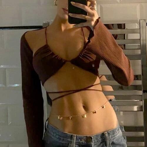 SEASONS Solid Knitting Dismountable Two-piece Tops Women Sexy Low Cut Lace Up Corselet And Cardigan Autumn Streetwear ASTS83727