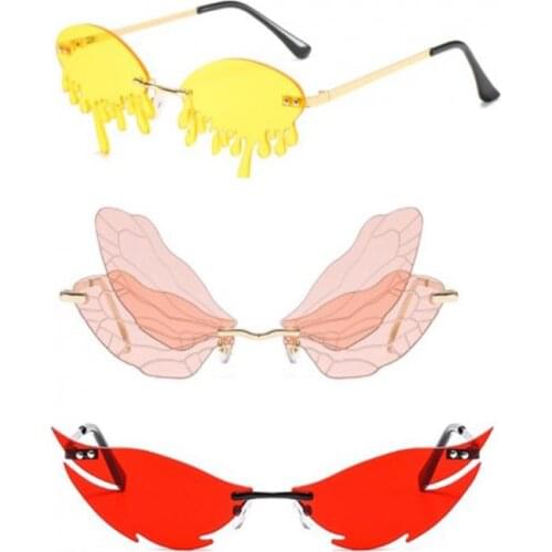 Butterfly Rimless Sunglasses Dragonfly Sun Glasses Shark Shape Shades Eyeglasses UV400 Cloud Tears Unique Steampunk Glasses