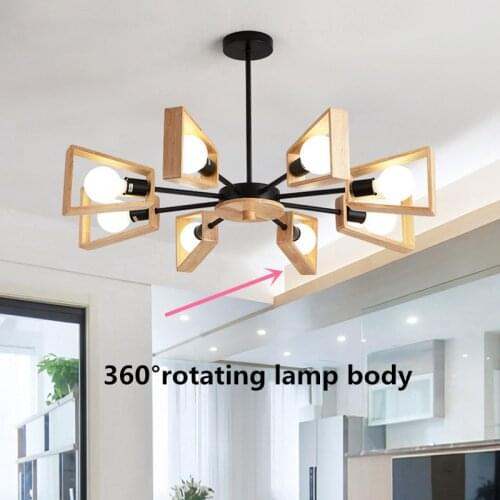 Modern Chandelier Lighting Creativity Wooden Hanging Ligh LED E27 for Living Room Bedroom 360°Rotating Lamp Body AC85-265V