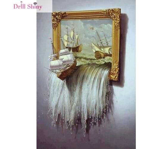 Drill Shiny 3D Needlework DIY Diamond Painting boat Cross Stitch Square Ship Diamond Embroidery Home Decoration Diamonds Mosaic