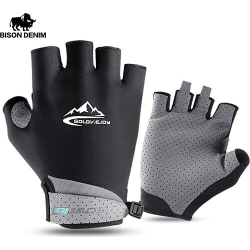 BISON DENIM Unisex Cycling Anti-slip Anti-sweat Men Women Half Finger Gloves Breathable Gloves Bike Bicycle Glof Gloves S016