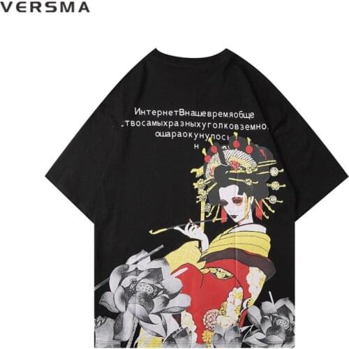 VERSMA Japanese Harajuku Chic Flower Printed T-shirt Men Women Vintage Streetwear Gothic Clothing Kpop Tshirt Men Dropshipping