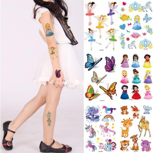 Waterproof Unicorn Glitter Tattoos For Kids Fairy Princess Fake Tattoos Cartoon 3D Butterfly Rainbow Glitter Tattoo Kids