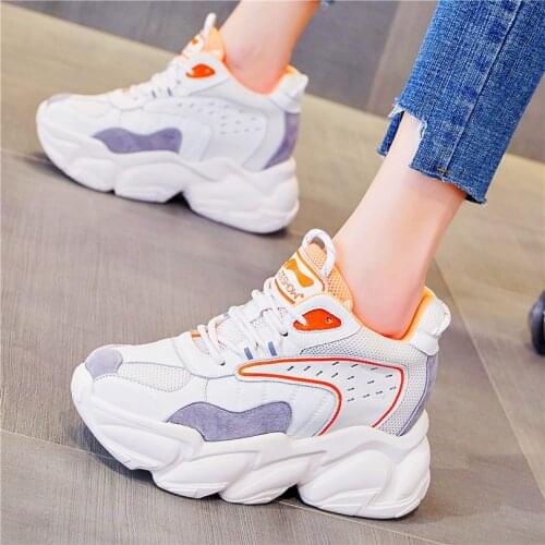 Fashion Sneakers Women Leather Ankle Boots Platform Wedge Increasing Height Round Toe Creapers High Heels 35 36 37 38 39 34