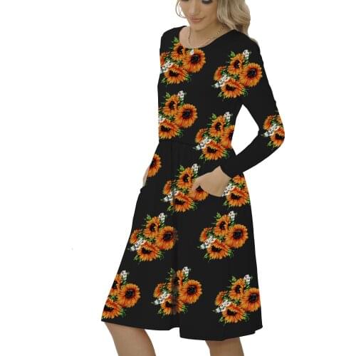 Women Autumn And Winter Long Sleeve Sexy Mini Dresses Flower Ladies Casual O-Neck Long Short Dresses 2020 Women Clothes