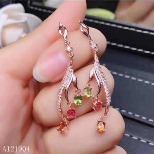 KJJEAXCMY fine jewelry 925 sterling silver inlaid natural tourmaline gemstone female earrings support detection