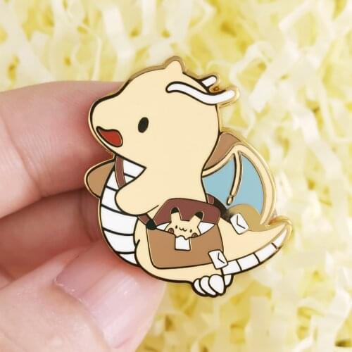 Cute Postman Dragon Hard Enamel Pin Cartoon Kawaii Yellow Flying Dragon Golden Metal Brooch Video Game Fans Badge Gift