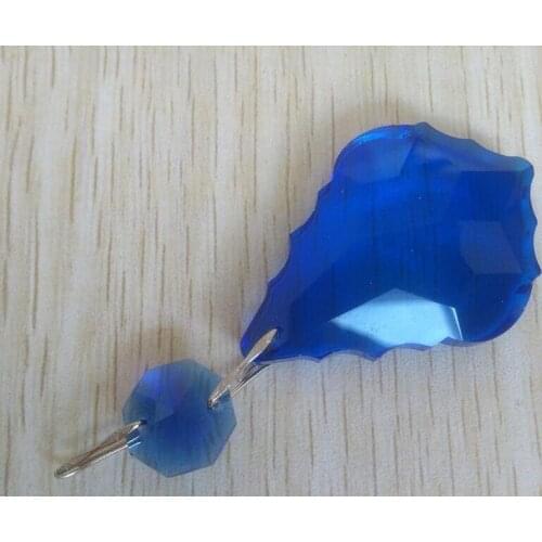 100pcs Blue 50mm Maple Leaf Crystal+1 Crystal Octagon Bead Glass Hanging Prism Drop Pendant For Home Decoration