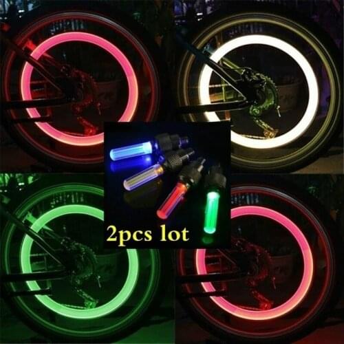 2Pcs Bicycle LED Light Neon Wheel Gas Nozzle Tire Valve Glow Stick Light Night Safety Car Motorcycle Bike Light