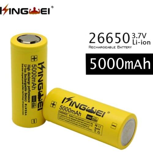 2018 New KingWei 26650 Yellow 5000mAh Battery 3.7v Li-ion Rechargeable Cell Battery For Flashlight