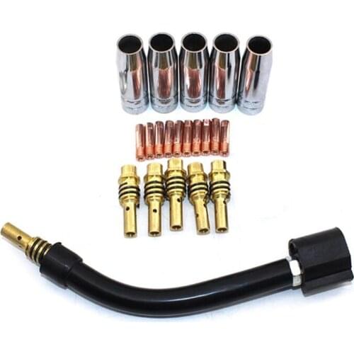 21pcs/set MB15 Gun Goose Neck Bend & 15AK Welding Contact Tips & Gas Nozzle & Tip Holder for MIG MAG Welding Machine