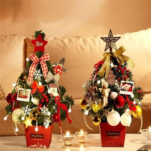 50cm Mini Christmas Tree Tabletop Xmas Pine Tree with LED String Lights Ornaments for Home Decoration