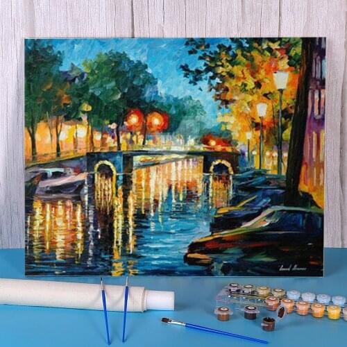 Amsterdams Reflections Paint By Numbers Complete Kit Acrylic Paints 50*70 Canvas Pictures Loft Picture For Kids Wholesale