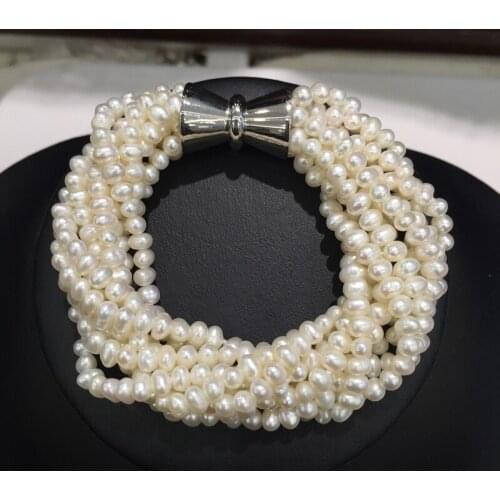 3-4MM Natural Fresh Water Pearl bracelet Multicolor White Multi Layers Twist Bracelet Small Pearl Fashion women jewelry