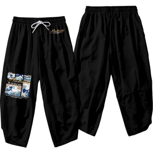 Men Black Print Joggers Pants Multi-pocket Elastic Waist Harem Pants Men Hip Hop Loose Streetwear Sweatpants