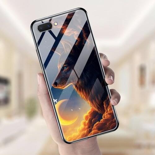 Case For Oppo A5 Back Phone Cover Black TPU Silicone Bumper With Tempered Glass