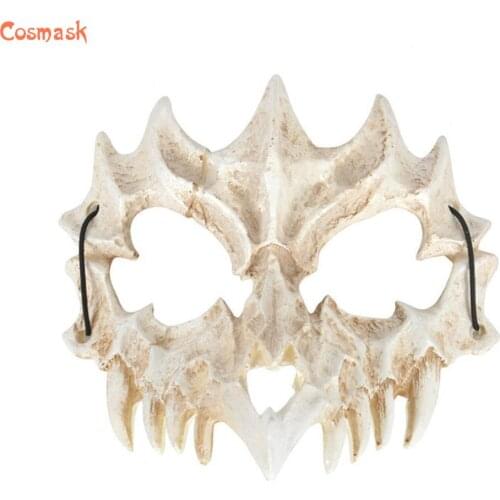 Cosmask Halloween Dragon God Mask Cosplay PU Tengu Mask White Skull Scary Half Face Mask For Halloween Party Mask