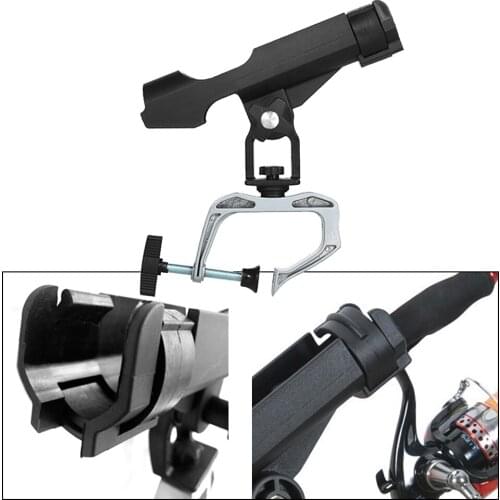 Fishing Rod Holder for Boat Ship, Adjustable 360 Degree Pole Rack Support with Large Clamp Opening Max 1-3/4 inch, Black