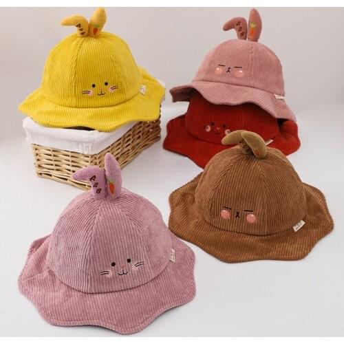 Autumn Winter Baby Fisherman Hats Lovely Cartoon Rabbit Kids Boys Girls Caps Warm Corduroy Children Hats