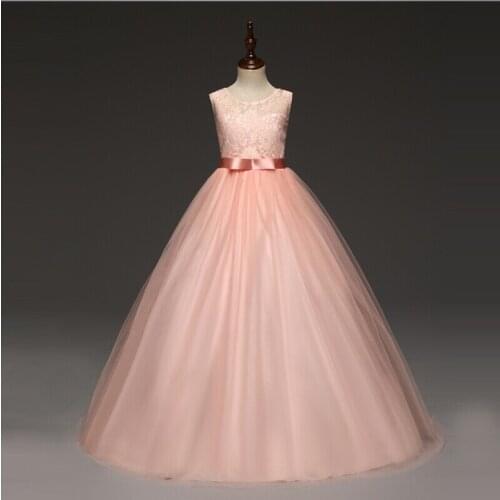 Embroidery Flower Kids Dresses for Girls Lace Sashes Long Prom Gown Princess Dress Wedding Evening Ceremony Children Clothes