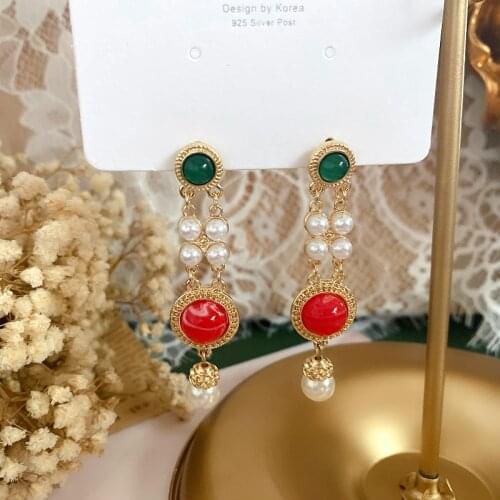 Dynasty Retro court classical national style long pearl Earrings cheongsam Hanfu Earrings female