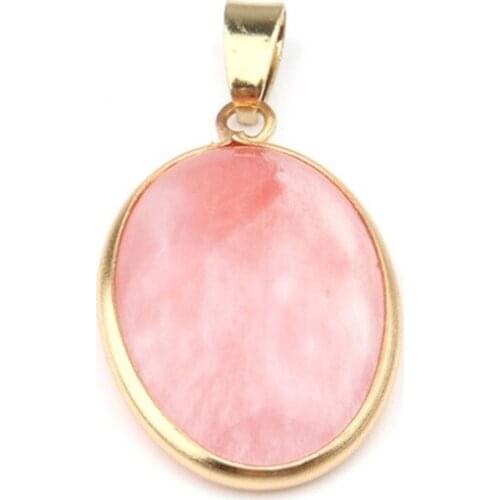 FYJS Unique Light Yellow Gold Color Blue Sand Stone Oval Shape Pendant Cherry Quartz Jewelry