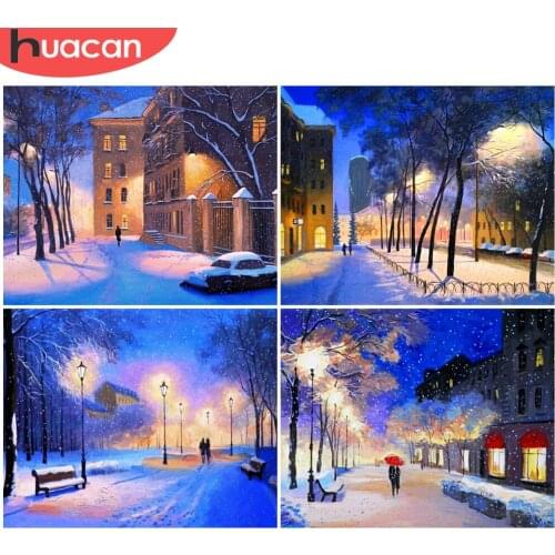 HUACAN Painting By Number House Drawing On Canvas HandPainted Art Gift DIY Pictures By Number Winter Kits Home Decoration