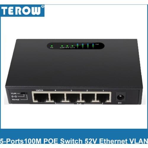 TEROW 5-Ports100M POE Switch 52V Ethernet VLAN IEEE 802.3 af/at Full/Half Duplex for POE Camera Wireless AP CCTV Drop Shipping