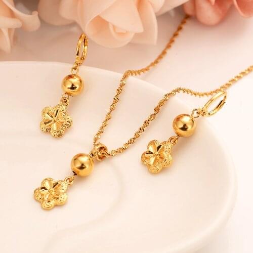 Gold Necklace Earring Set Women Party Gift flower Jewelry Sets daily wear mother gift DIY charms women girls Fine Jewelry