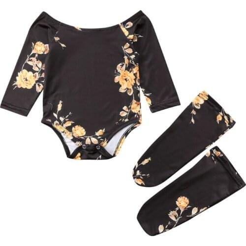 3PCS Set Newborn Baby Girl Off Shoulder Flower Romper +2 Leg Warmers Socks Outfits Clothes
