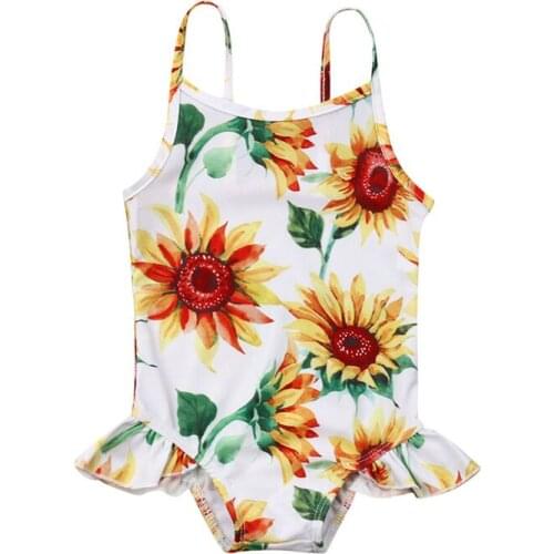 0-24M Baby Girls Swimwear Kids Baby Clothes Floral Sunflower Print Ruffled Bikini 2019 Beach One Piece Swimsuits Bathing Suits