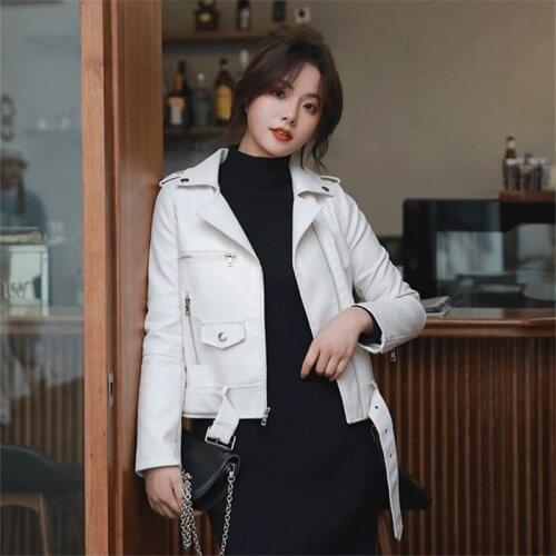 New Women Leather Coat Spring Autumn Long Sleeve With Belt Female Faux Leather Jacket Punk Ladies Casual Biker Moto Outerwear