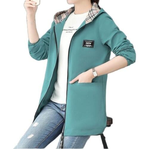 With Lining Ladys Coat 2021 New Spring Autumn Ladies Windbreakers Outerwear Zipper Hooded Mid Long Slim Ladies Jacket 4XL