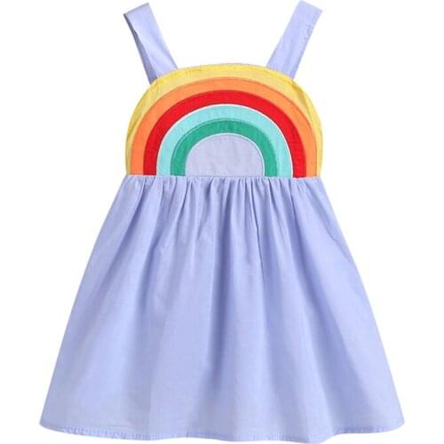 Baby Girls Summer Dress Sleeveless Sling Print Rainbow Cotton Dress Toddler Girl Clothes Party Kids Dresses For Girls Robe Fille