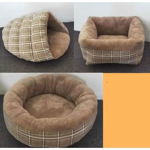 Linen Series kennel Plaid Vintage Non Slip Cotton Cat Pet Round kennel Deep Sleep Pet Sleeping Bag