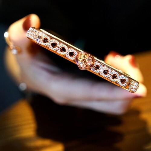 Rhinestone Love Diamond Metal Bumper Case For iPhone 11 Pro Max X XR XS Max SE 2020 7 8 Plus Cover Aurora Tempered Glass Glitter