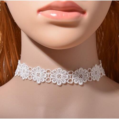 Sweet Romantic Lace Flower Joint Extender Chain Choker Pink White Black Necklace For Women