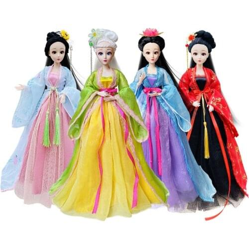 1/6 Scale 30cm Ancient Costume Hanfu Dress Long Hair Fairy Princess Barbi Doll Double Joints Body Model Toy Gift For Girl C1227