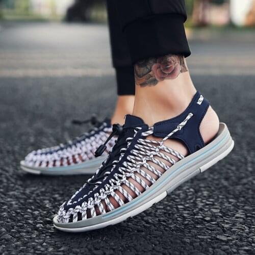 Mens Casual Shoes 2021 New Summer woven sandals beach shoes Men Fashion Sneakers Comfortable Outdoor Soft bottom Big Size Shoes
