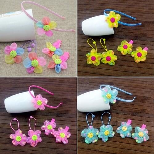 Baby Girl Hair Accessories Set Princess Five Petal Flower Colorful Elastic Bands Tool
