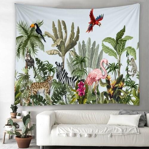Birds Animals Tapestry Wall Hanging Tapestry Tropical Plant Flamingo Printed Psychedelic Hippie Tapestries Home Decor Blanket