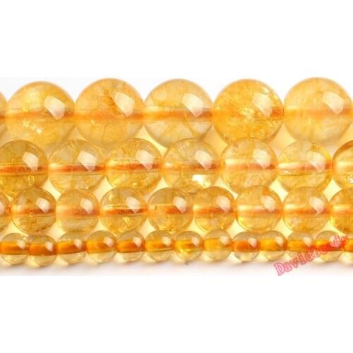 Natural Citrines Crystal Beads Yellow Quartz Natural Stone Beads For Jewelry Making DIY Bracelet 4/ 6/8/10 /12 mm Strand 15.5