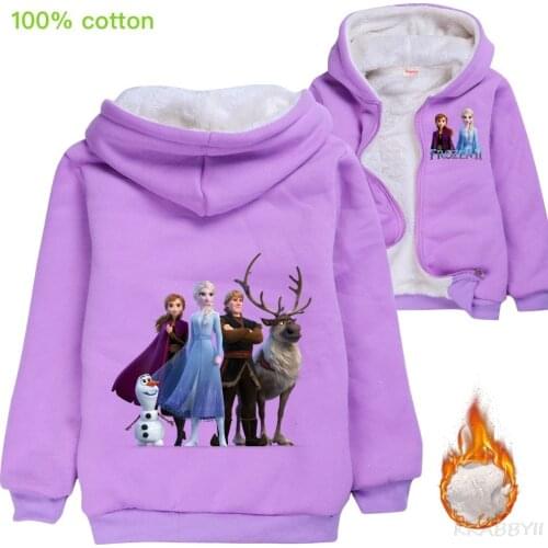 New Frozen Autumn Winter Boys Girls anna elsa Hooded Jacket Cartoon Print Coat Kids Warm Cashmere Clothes